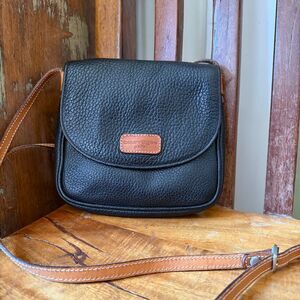 Vintage Courreges Paris Mini Crossbody Bag Black and Tan Leather